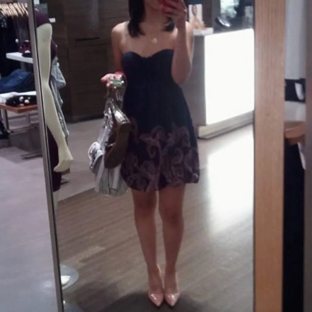 Purple mosaic strapless dress by Guess